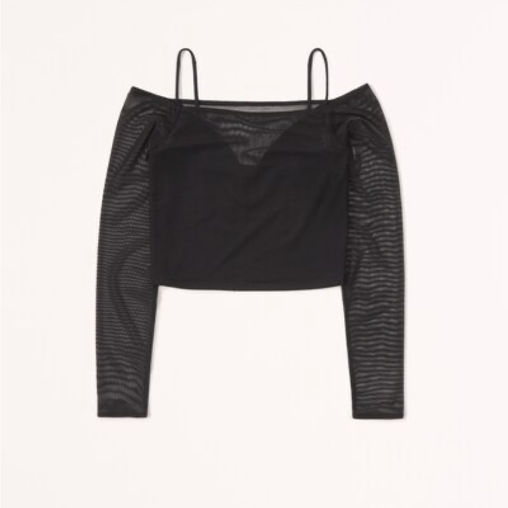 Abercrombie & Fitch Black Off-Shoulder Mesh Sleeve Crop Top